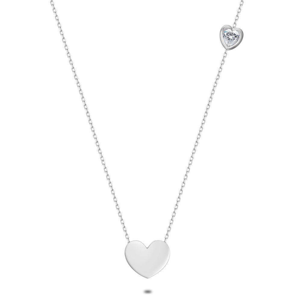 Silver Necklace, 2 Hearts, 1 With Zirconia