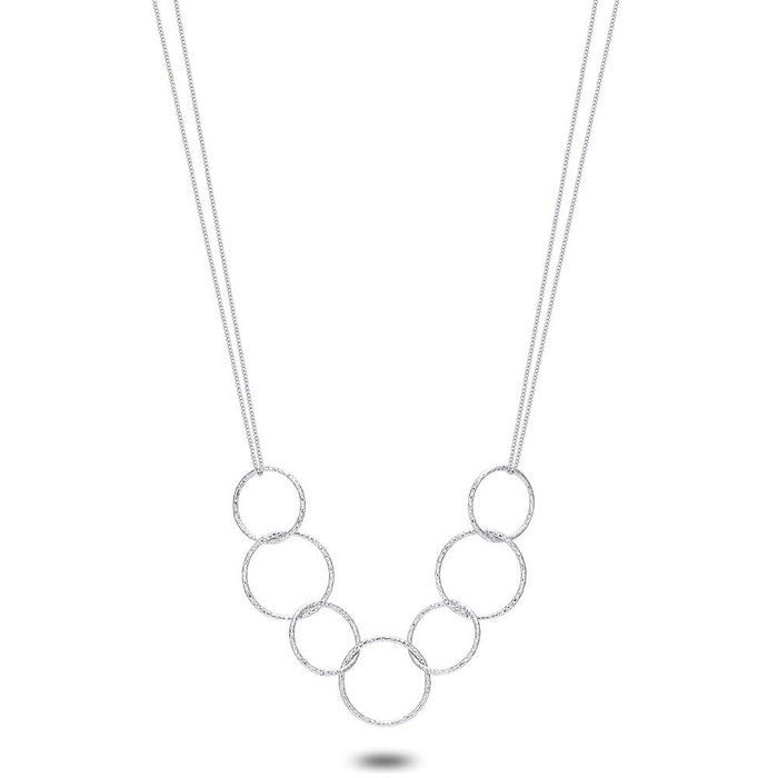 Silver Necklace, Circles, Double Chain
