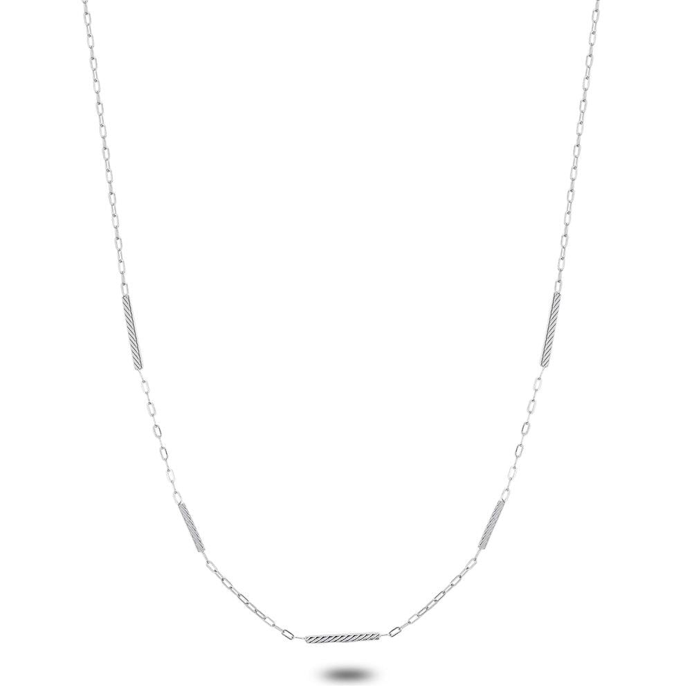 Silver Necklace, Striped Rectangles