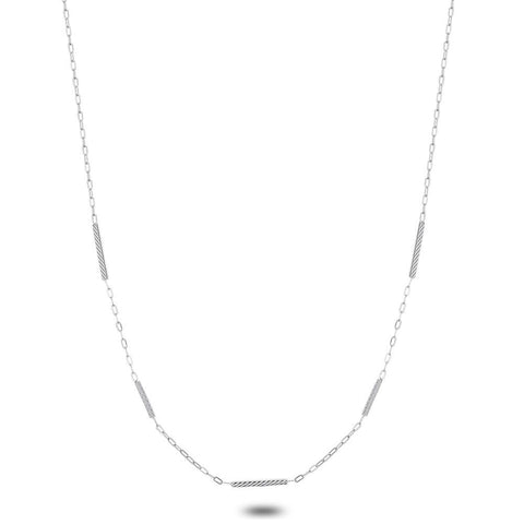 Silver Necklace, Striped Rectangles