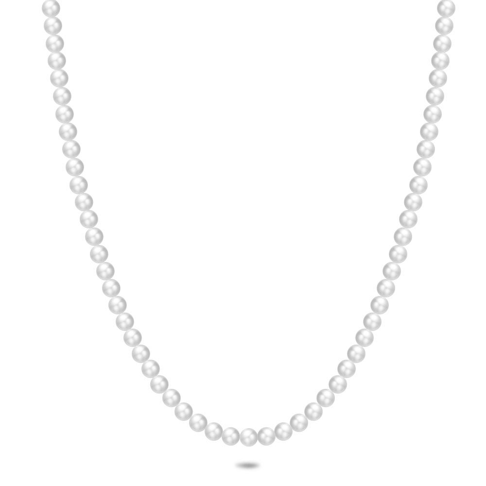 Silver Necklace, Pearls, 6 Mm