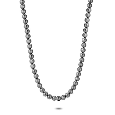 Silver Necklace, Grey Pearls, 8 Mm