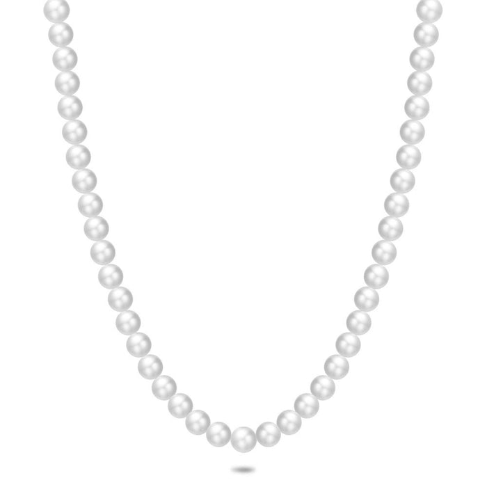 Silver Necklace, Pearls, 8 Mm