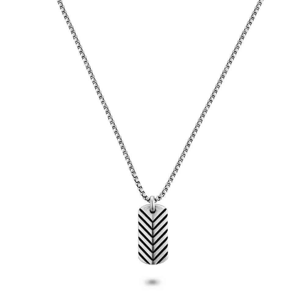 Stainless Steel Necklace, Rectangle, Mat, Black Stripes