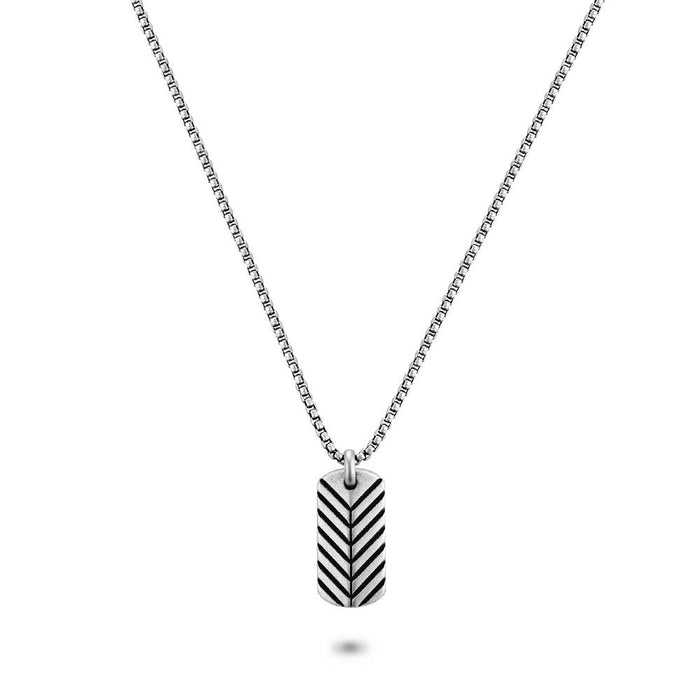 Stainless Steel Necklace, Rectangle, Mat, Black Stripes