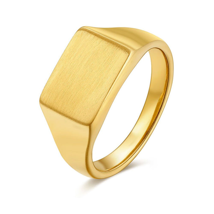 Gold-Coloured Stainless Steel Ring, Matt Rectangle