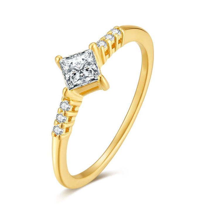 18Ct Gold Plated Silver Ring, Square, Small Round Zirconia