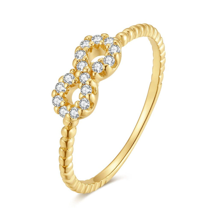 18Ct Gold Plated Silver Ring, Infinity Sign With Zirconia