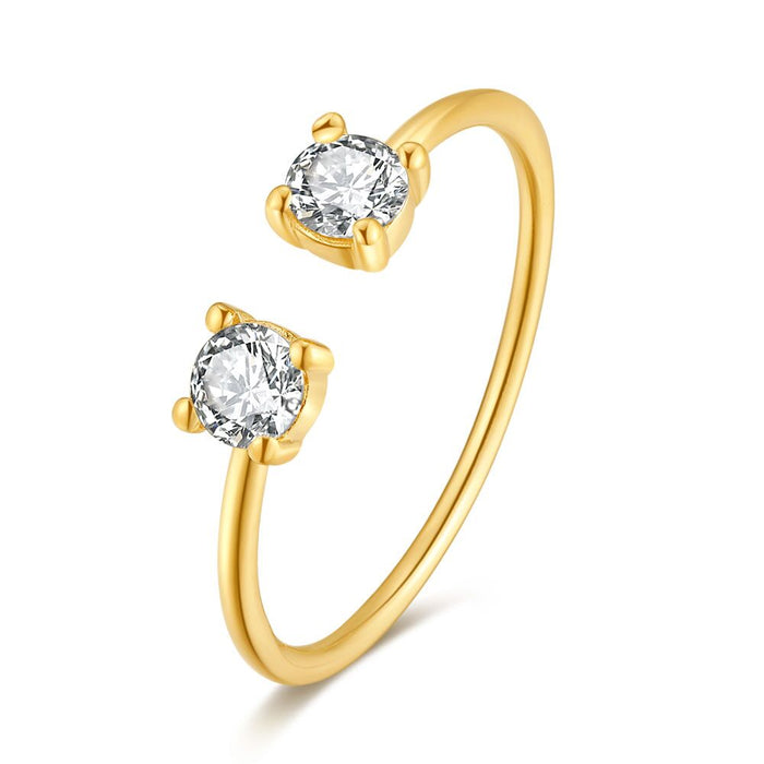 18Ct Gold Plated Silver Ring, 2 Zirconia, 4 Mm