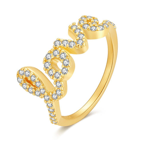 18Ct Gold Plated Silver Ring, Love, Zirconia