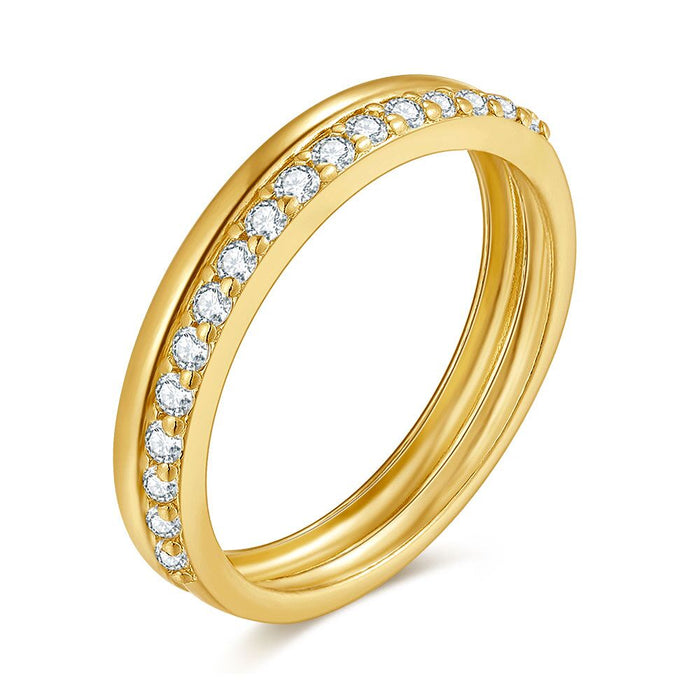 18Ct Gold Plated Silver Ring, Double Ring, Zirconia
