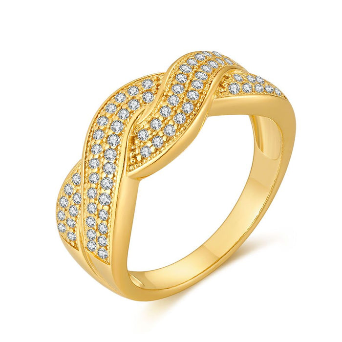 18Ct Gold Plated Silver Ring, Braided, 2 Rows Of Zirconia