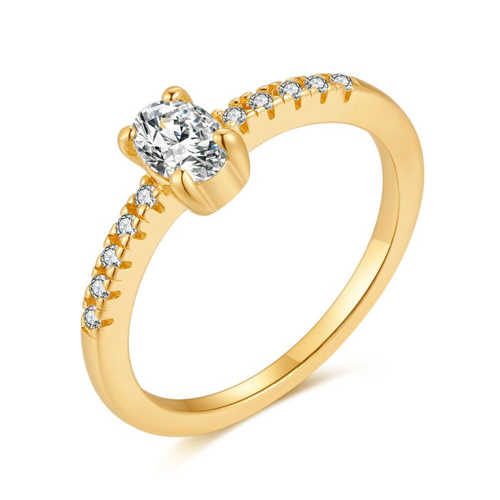 18Ct Gold Plated Silver Ring, 1 Zirconia, 3 Mm, Small Zirconia