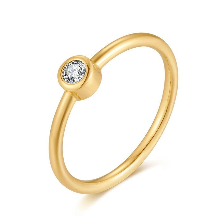 18Ct Gold Plated Silver Ring, 1 Zirconia, 5 Mm