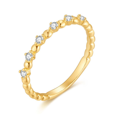 18Ct Gold Plated Silver Ring, Balls, 6 Zirconia, 2 Mm