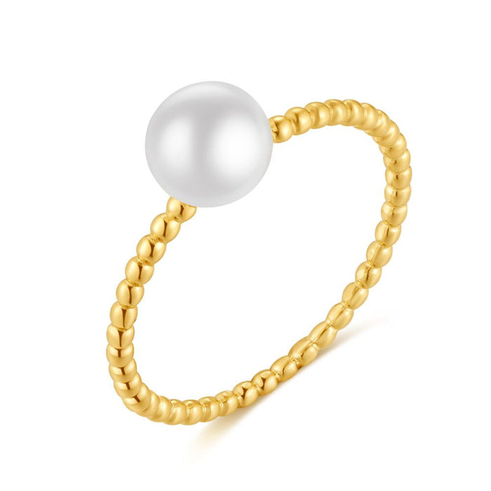 18Ct Gold Plated Silver Ring, Dots, Pearl
