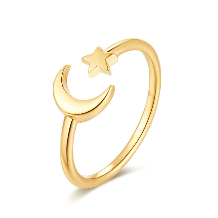 18Ct Gold Plated Silver Ring, Moon And Star