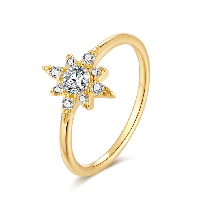 18Ct Gold Plated Silver Ring, Star With Zirconia