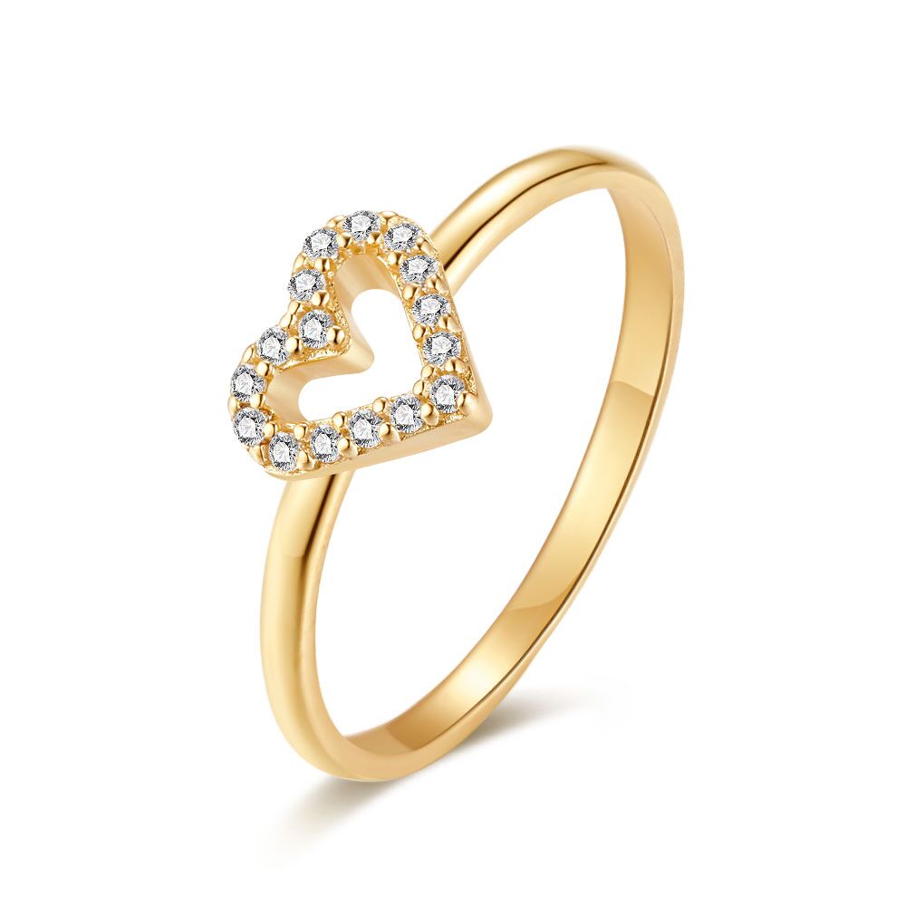 18Ct Gold Plated Silver Ring, Open Heart, Zirconia