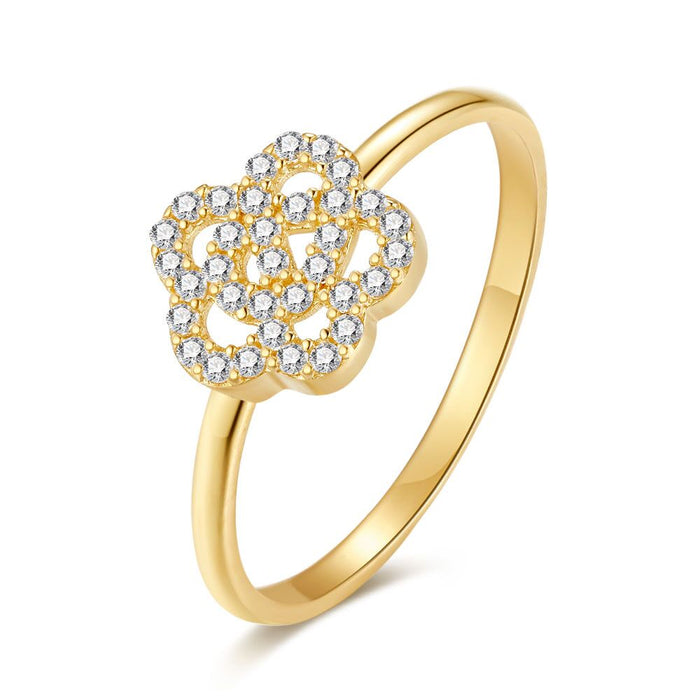 18Ct Gold Plated Silver Ring, Open Flower, Zirconia
