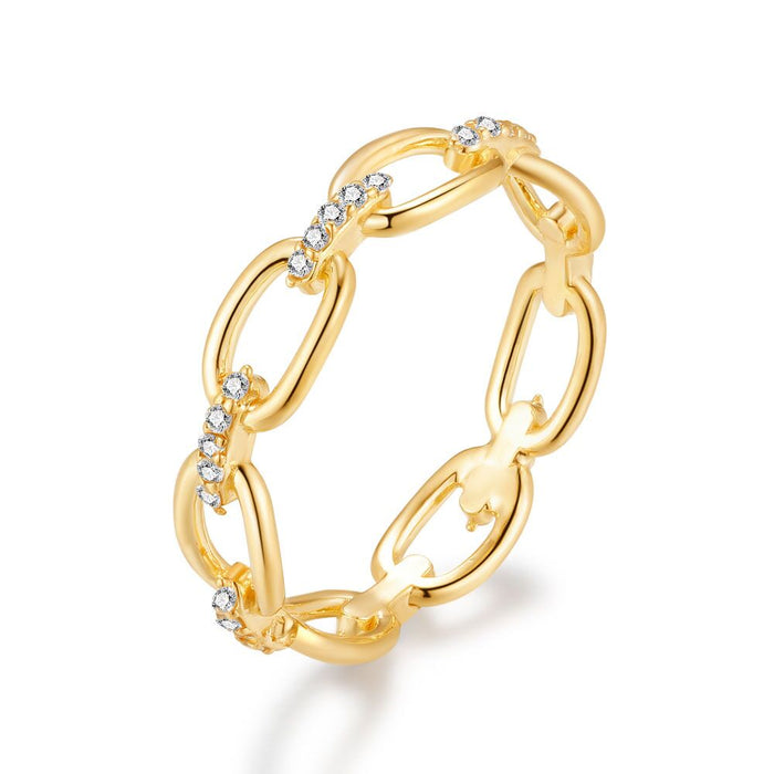 18Ct Gold Plated Silver Ring, Oval Links, Zirconia