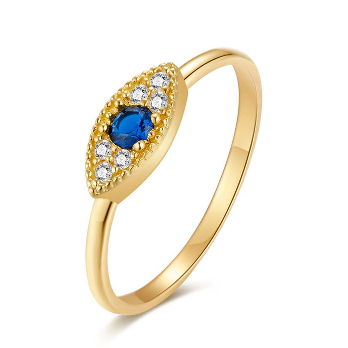 18Ct Gold Plated Silver Ring, Eye, White And Blue Zirconia