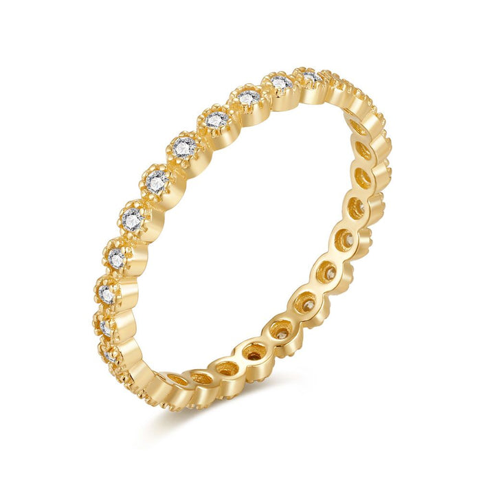 18Ct Gold Plated Silver Ring, Eternity Ring, Round Zirconia