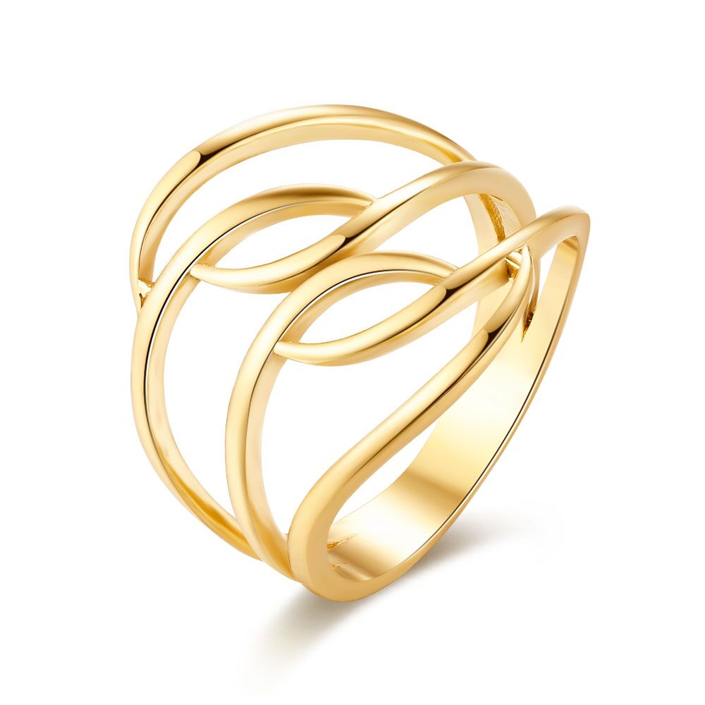 18Ct Gold Plated Silver Ring, Open Ring With 2 Ellipses