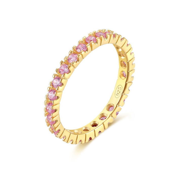 18Ct Gold Plated Silver Ring, Pink Zirconia