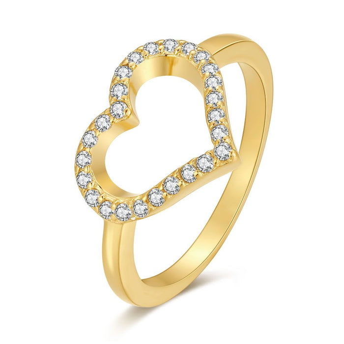 18Ct Gold Plated Silver Ring, Open Heart, 12 Mm, Zirconia