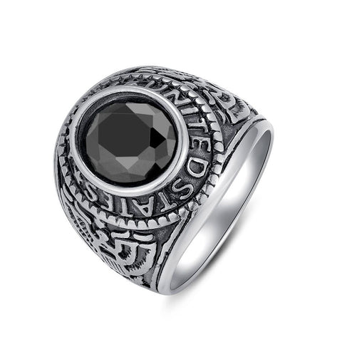 Stainless Steel Ring, Black Oval