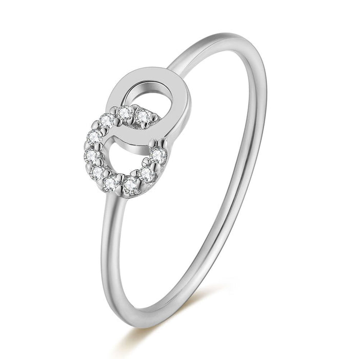 Silver Ring, 2 Interlaced Circles, Zirconia