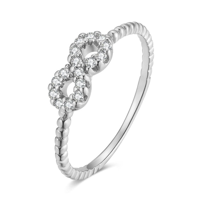 Silver Ring, Infinity With Zirconia, Twisted Ring