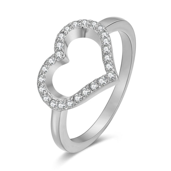 Silver Ring, Open Heart, 12 Mm, Zirconia