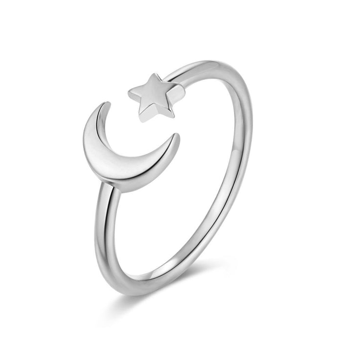 Silver Ring, Moon And Star