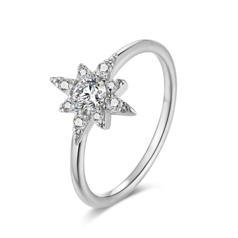 Silver Ring, Star With White Zirconia