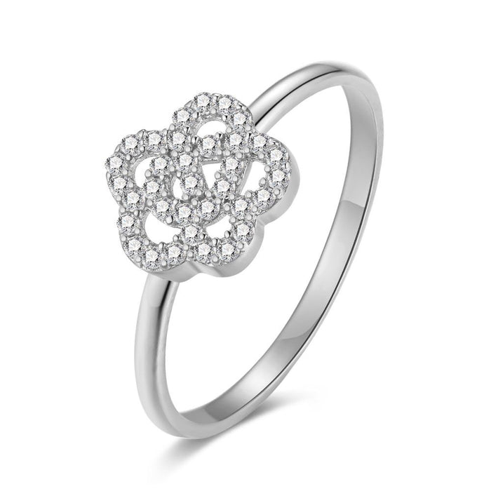 Silver Ring, Open Flower, Zirconia