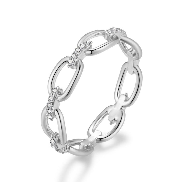 Silver Ring, Oval Links With Zirconia