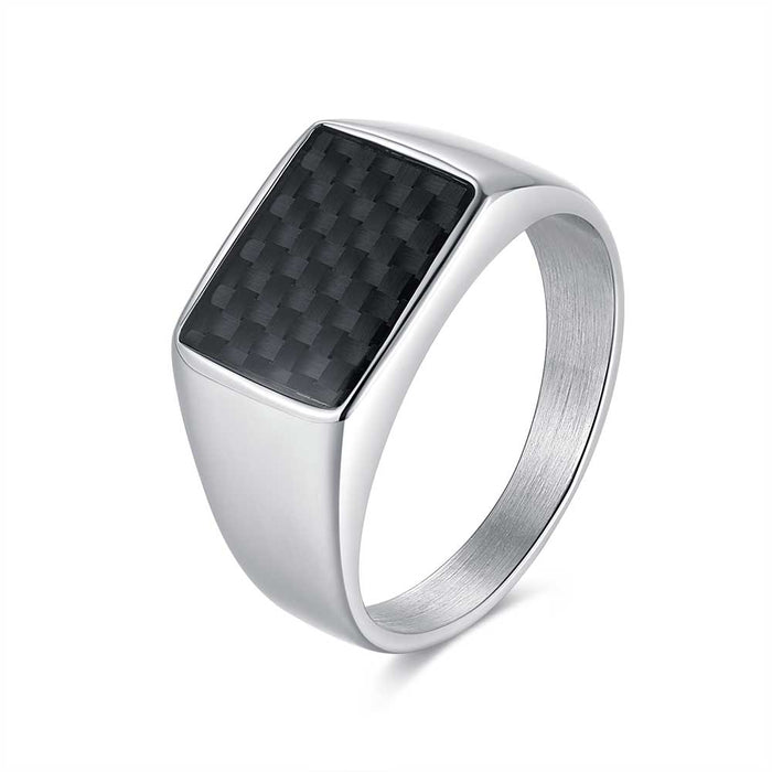 Stainless Steel Ring, Black Rectangle